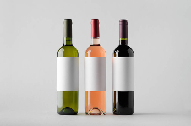 Wine Bottle Mock-Up - Three Bottles. Blank Label - Photo, image