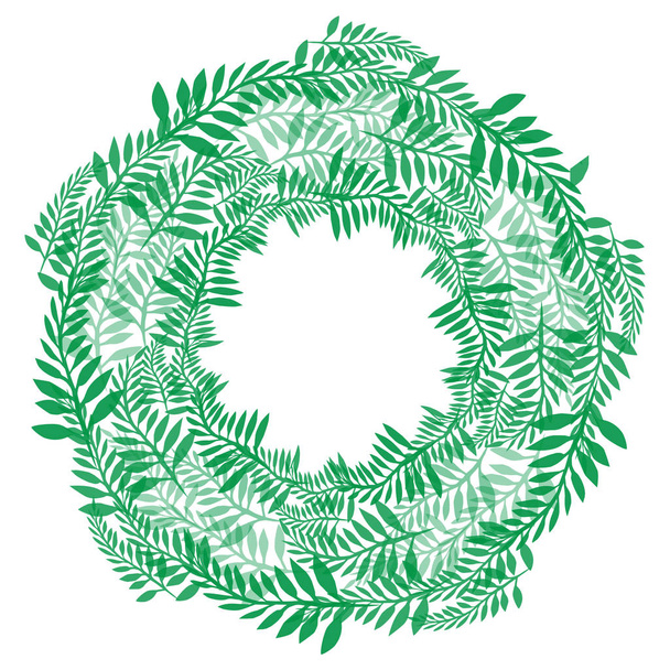 Round wreath of green branches. Frame of fern for invitation cards, postcards and your design - Vector, afbeelding