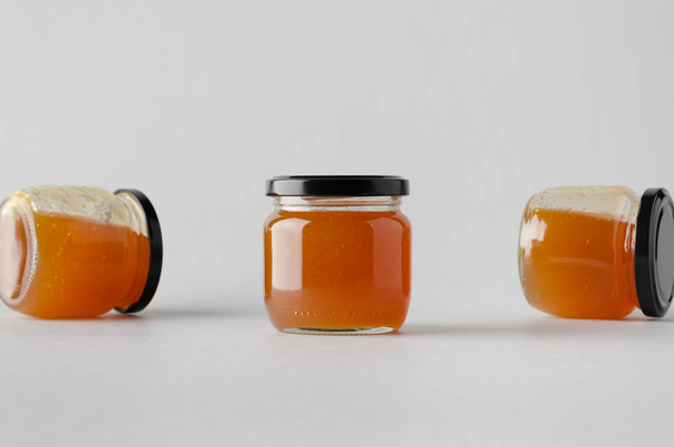 Apricot Jam Jar Mock-Up - Three Jars - Foto, Bild