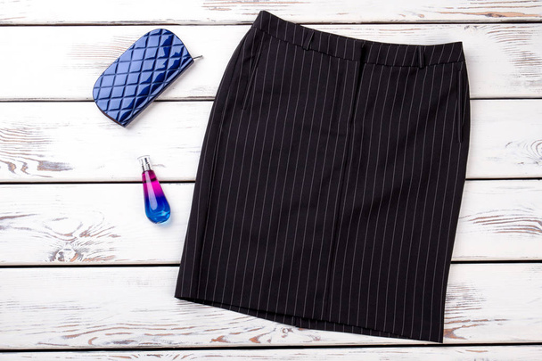 Flat lay stretch black striped skirt. - Foto, Bild