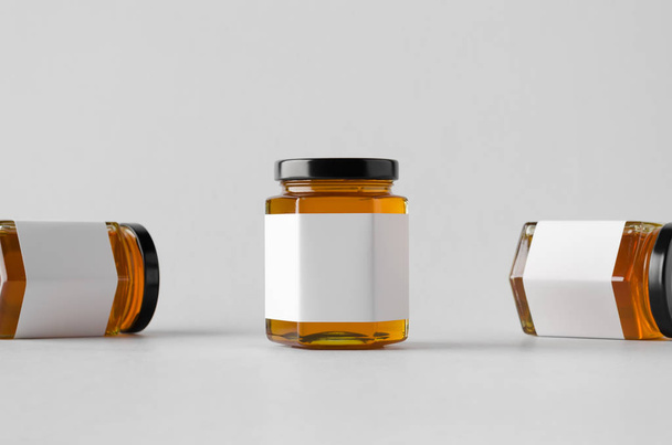 Honey Jar Mock-Up - Three Jars. Blank Label - 写真・画像
