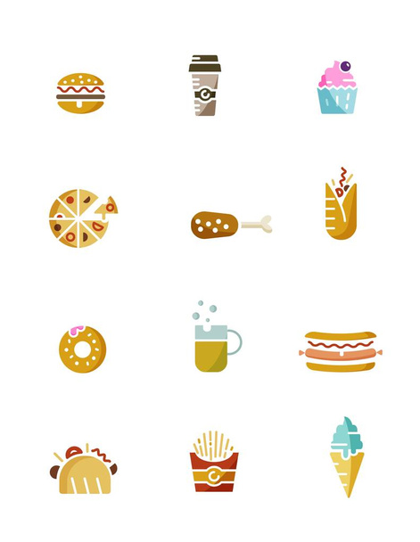 Fast food. Flat icons. Concept for fast food restaurant. - Vector, Image