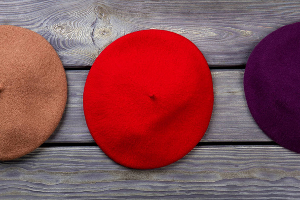 Red berete hat, top view. - Photo, Image