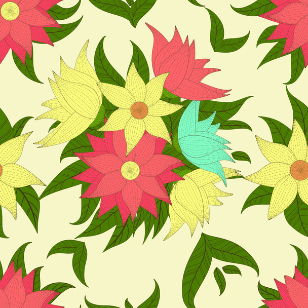 Retro seamless pattern with colorful flowers - Vektör, Görsel