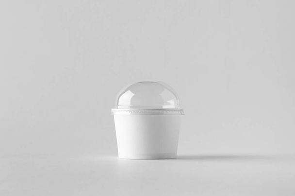 White ice cream paper cup mock-up with plastic lid. - Photo, image