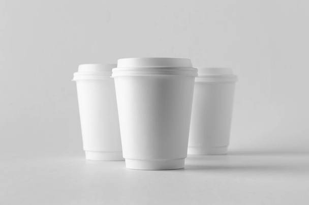 8 oz. white double wall coffee paper cup mock-up with lid. - Photo, image