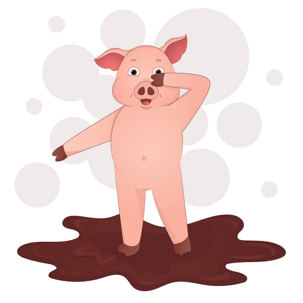 Porco bonito no símbolo de desenhos animados de lama do ano 2019 ilustração vetorial
 - Vetor, Imagem