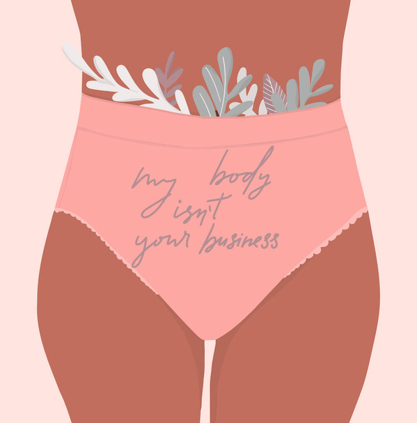 Handgezeichnete Illustration des weiblichen Körpers und Zitat - mein Körper ist nicht dein Geschäft  - Foto, Bild