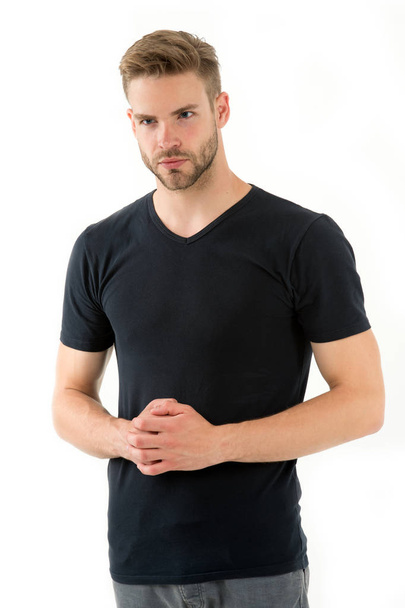 Man. Confident man with unshaven face isolated on white. fashion man with stylish look. man in casual style with confident look. Be your own label - Foto, Bild
