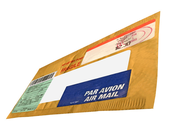 Single yellow mail package isolated - Zdjęcie, obraz