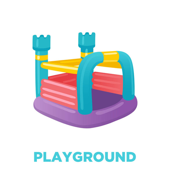 Kolorowe bouncy nadmuchiwany zamek, wieża, wyposażenie placów zabaw dla dzieci. Ilustracja wektorowa - Wektor, obraz