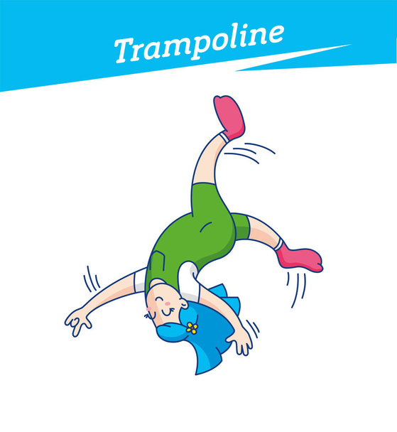 Gyerek, lány játék trambulin egy szórakoztató park. Boldog fiatal lány jumping, viselt zoknit. Vektoros illusztráció - Vektor, kép