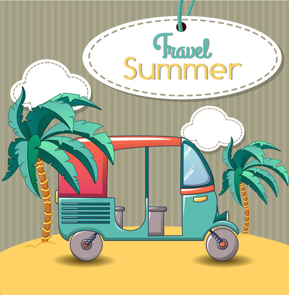 Summer thai travel concept banner, cartoon style - Vector, Image
