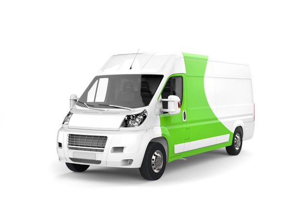 Grande camionnette de livraison blanche avec détails verts
 - Photo, image