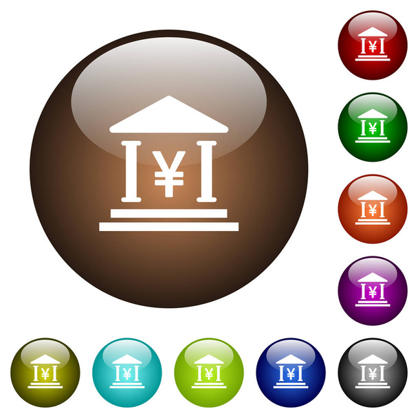 Ikony biały biuro banku jenów na okrągłych przycisków kolor szkła - Wektor, obraz