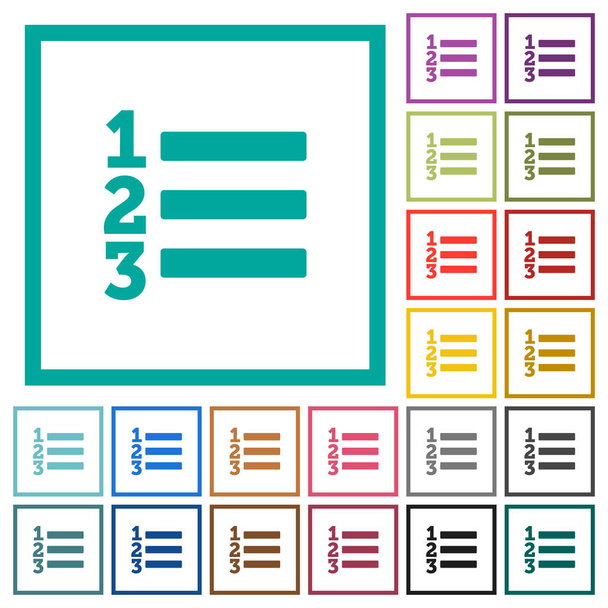 Lijst egale kleur pictogrammen met Kwadrant frames besteld op witte achtergrond - Vector, afbeelding