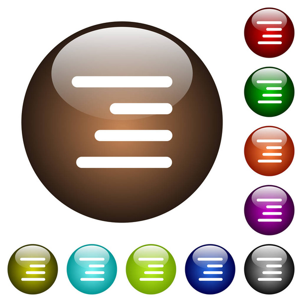 Text rechts weiße Symbole auf runde farbige Glasknöpfe ausrichten - Vektor, Bild