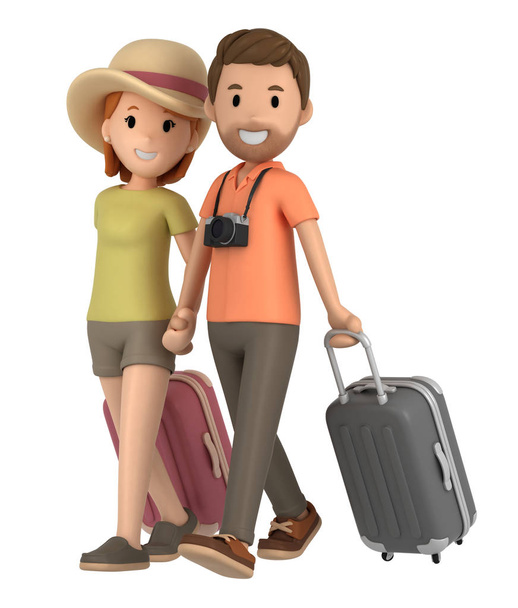 3D рендеринг пары, берущей отпуск, держась за руки
 - Фото, изображение