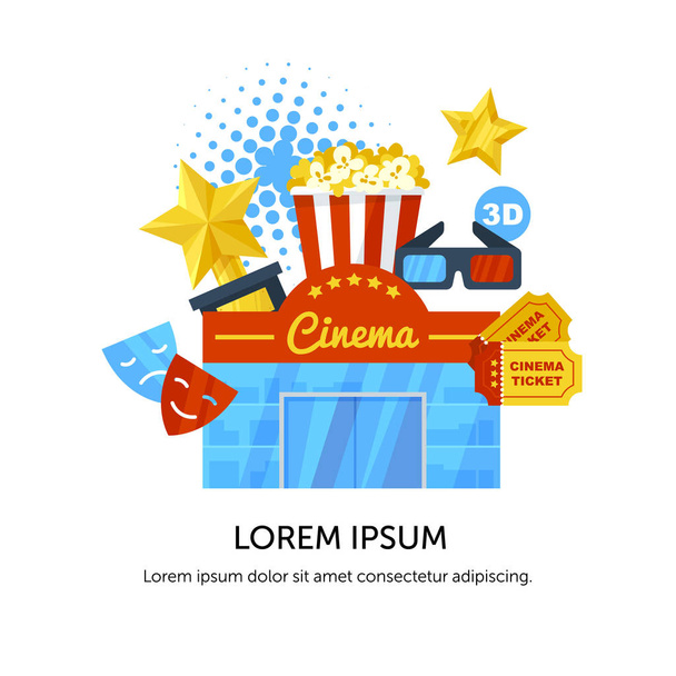 Vector illustration, banner design template with cinema related icons and custom text. Movie premiere icon. - Vector, Image
