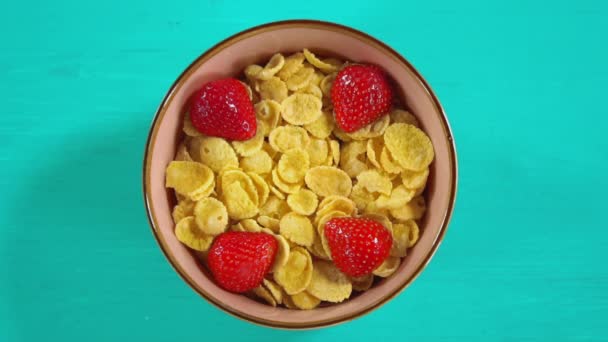 obiloviny s ovocem a mléko k snídani - Záběry, video