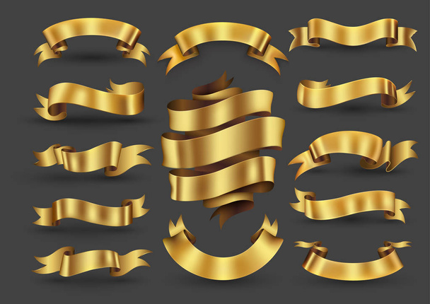 Gold ribbon banners collection. Vector illustration for advertising luxury style. - Vector, Image