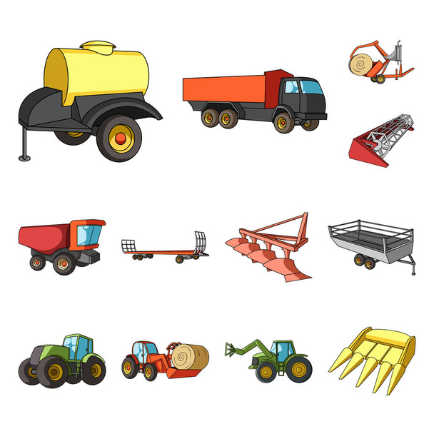 農業機械設計のためのセットのコレクションの漫画のアイコン。機器・装置のベクトル シンボル ストック web イラスト. - ベクター画像