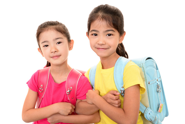Smiling Asian girls with backpack - Valokuva, kuva