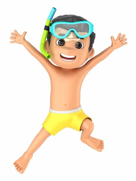 3D візуалізація дитини в купальнику та окулярах, що стрибають
 - Фото, зображення