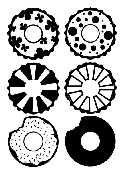 Black silhouette. Swim rings set. Inflatable rubber toy. Swimmer circle with different texture. Flat vector icons collection. Illustration isolated on white background. - Vector, Image