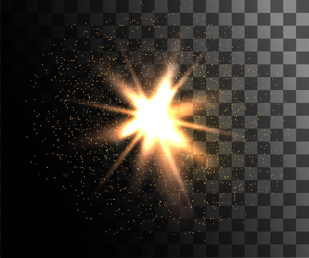 Leuchtendes Licht. abstrakte Gelbeffekte. Goldene Vektor-Lichteffekte mit Teilchen Dekoration isoliert auf dem transparenten Hintergrund. - Vektor, Bild