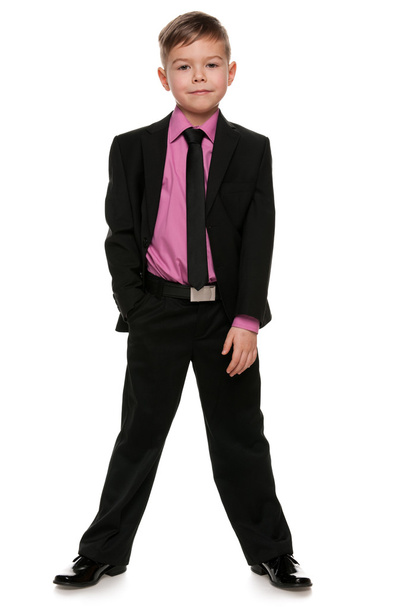 Handsome boy in black suit - Фото, изображение