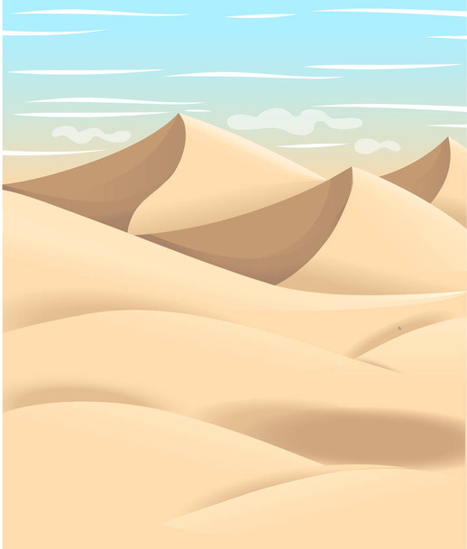 Cartoon illustration of desert. Flat land space design. Vector illustration with sand and sky. - Vector, Image