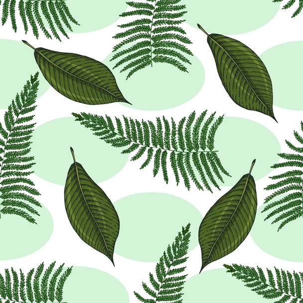 Tropical leaves seamless pattern sketches 8 - Vektor, obrázek