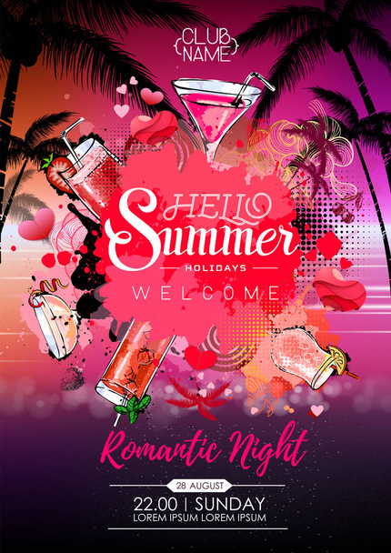 Summer Cocktail party poster design. Cocktail menu - Vector, Image