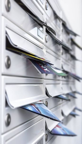 Postvakken gevuld van folders. Concept van spam en junkmail. - Foto, afbeelding