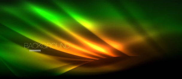 Neon žhoucí vlny, magické energie a lehký pohyb na pozadí. Tapety šablona, hi-tech budoucí koncepce - Vektor, obrázek