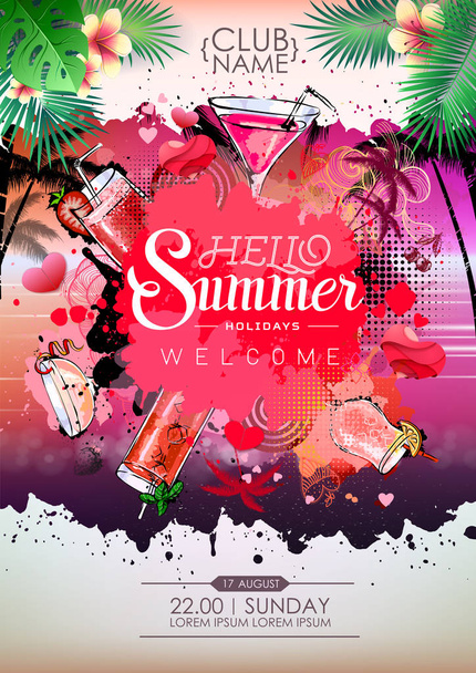 Summer Cocktail party poster design. Cocktail menu - Vektor, obrázek