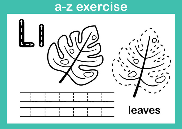 Alphabet a-z exercise with cartoon vocabulary for coloring book illustration, vector - Vector, Image