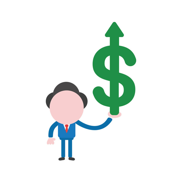 Ilustración vectorial personaje de hombre de negocios con símbolo de dólar con flecha moviéndose hacia arriba
. - Vector, imagen