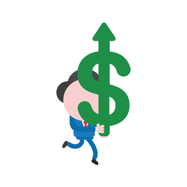 Vector illustration businessman character running and carrying dollar symbol with arrow moving up. - Vector, Image