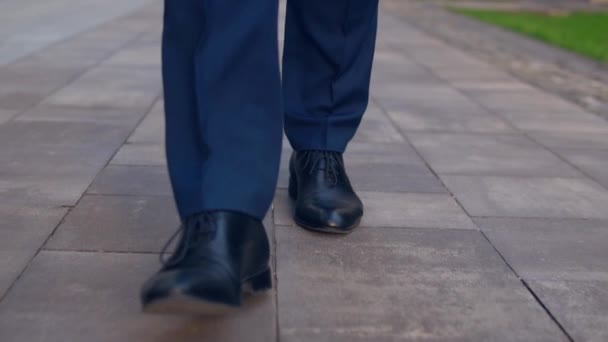 εμπρόσθια όψη του αρσενικό πόδια μετακινήσεων στο πεζοδρόμιο - Πλάνα, βίντεο