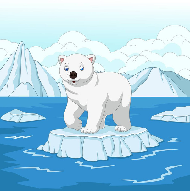 Мультфильм белый медведь изолирован на льдине
 - Вектор,изображение