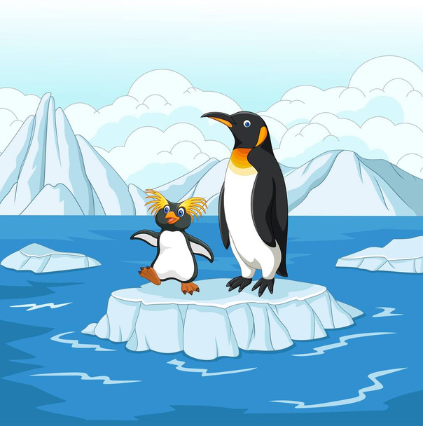 мультяшный пингвин играет на льдине
 - Вектор,изображение