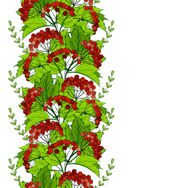nahtloser slawischer Ornament mit Viburnum. Muster mit Trauben roter Beeren. Illustration - Foto, Bild
