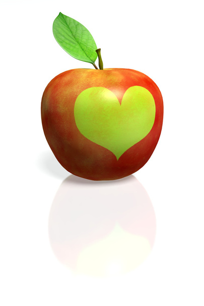 Red Apple with green heart - Foto, Bild