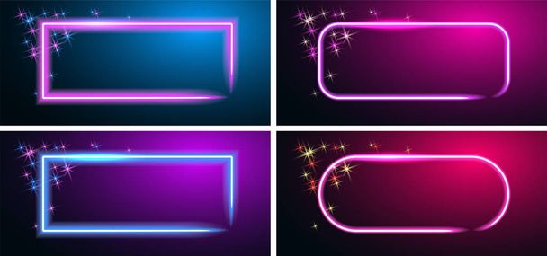 Set neon frames and luminous lines for decoration signboard of a casino, shop, club or bar - Вектор,изображение