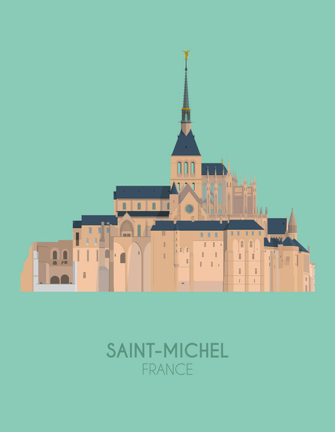 Nowoczesny plakat z kolorowe tła z Mount Saint-Michel (Francja). Ilustracja wektorowa - Wektor, obraz