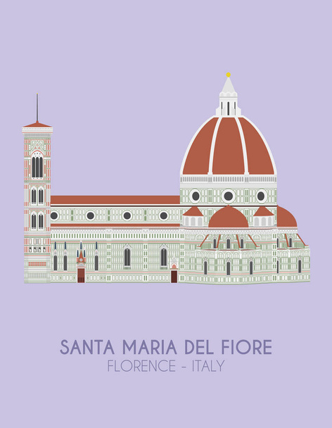サンタ・マリア ・ デル ・ フィオーレ大聖堂 (フィレンツェ、イタリア) のカラフルな背景を持つモダンなデザインのポスターです。ベクトル図 - ベクター画像