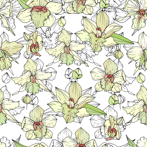 Seamless pattern with white orchids. Endless texture for floral design. - Вектор, зображення