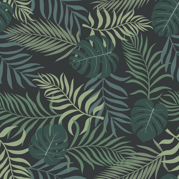 Palm trópusi háttér levelek. Varrat nélküli virágos mintával. Nyári vektoros illusztráció - Vektor, kép